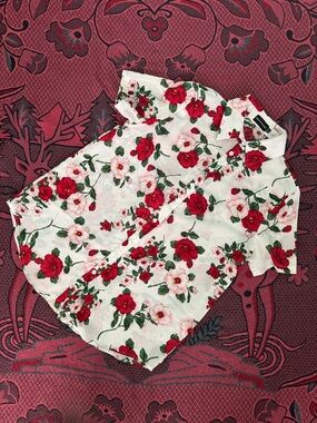 PrettyLittleThing White Button-Down Shirt with Red & Pink Floral Print